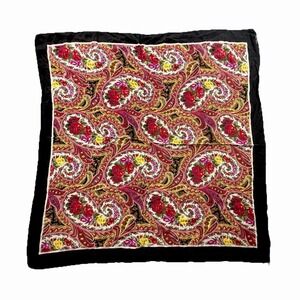 Albert Nipon Silk Scarf Paisley Floral Black Border Japan